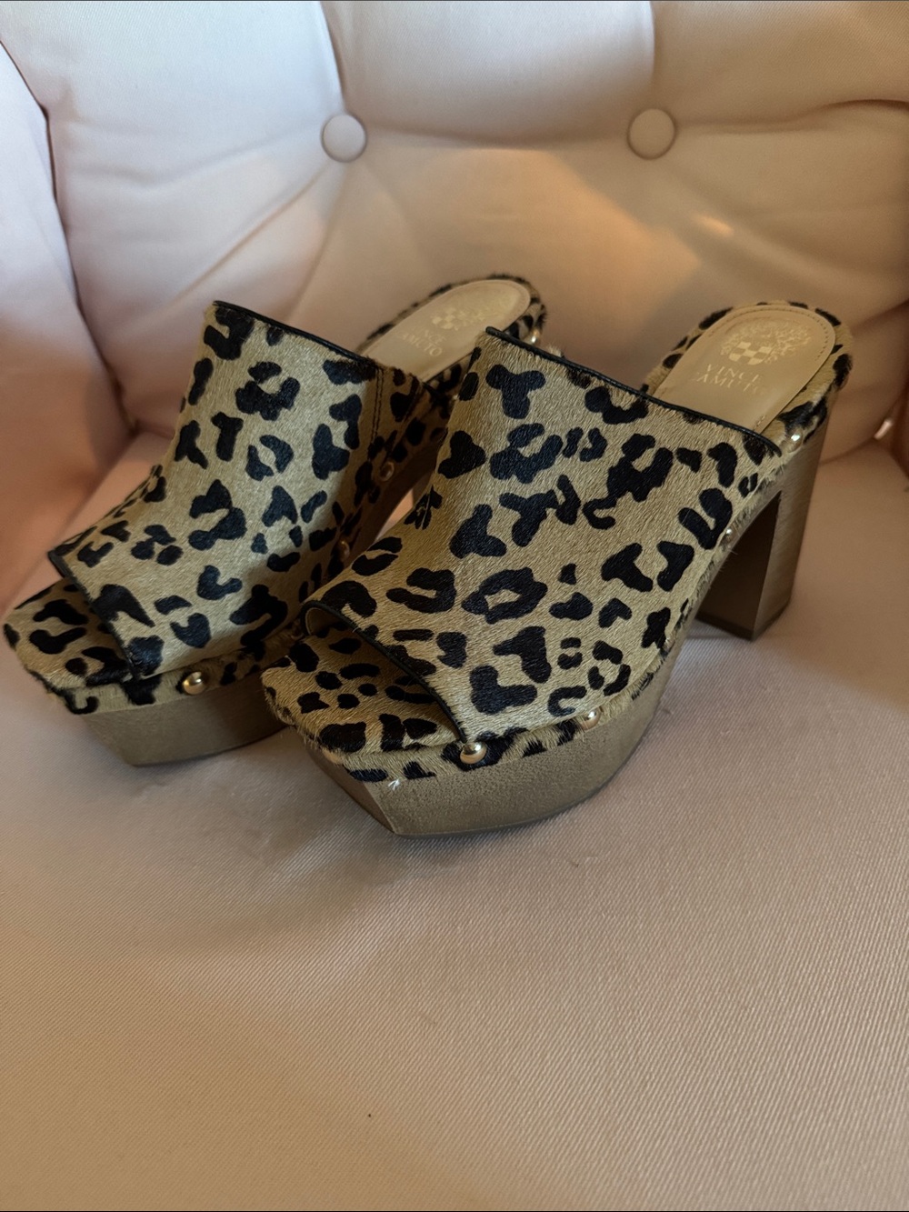 Vince Camuto Leopard-Print Platform Mules in Tan and Black